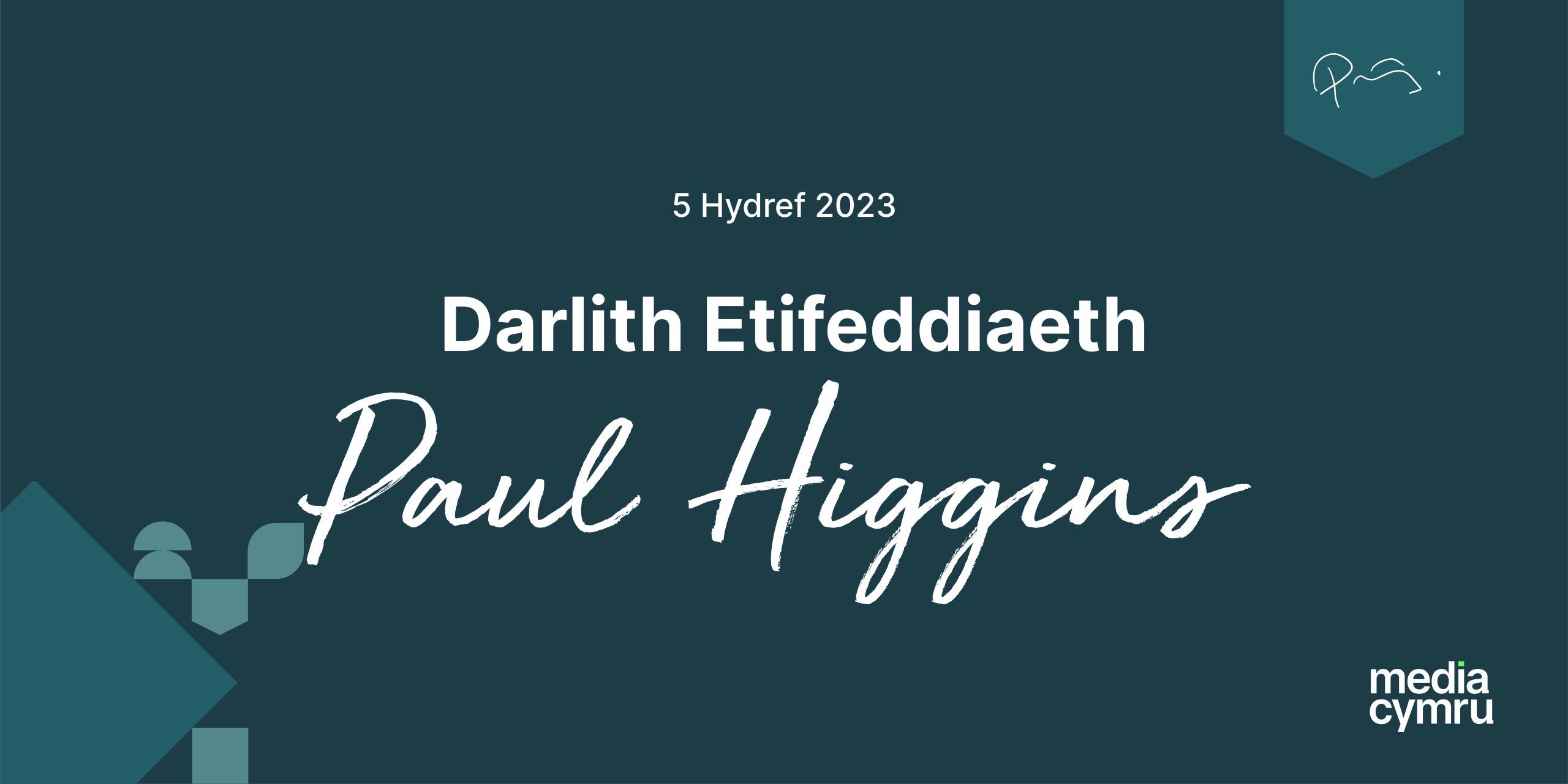 Graffeg: 5 Hydref 2023 - Media Cymru yn cyflwyno Darlith Etifeddiaeth Paul Higgins