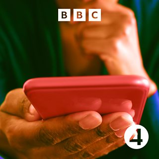 Someone holding a smartphone to read the news on it. BBC and Radio 4 logos overlaid.